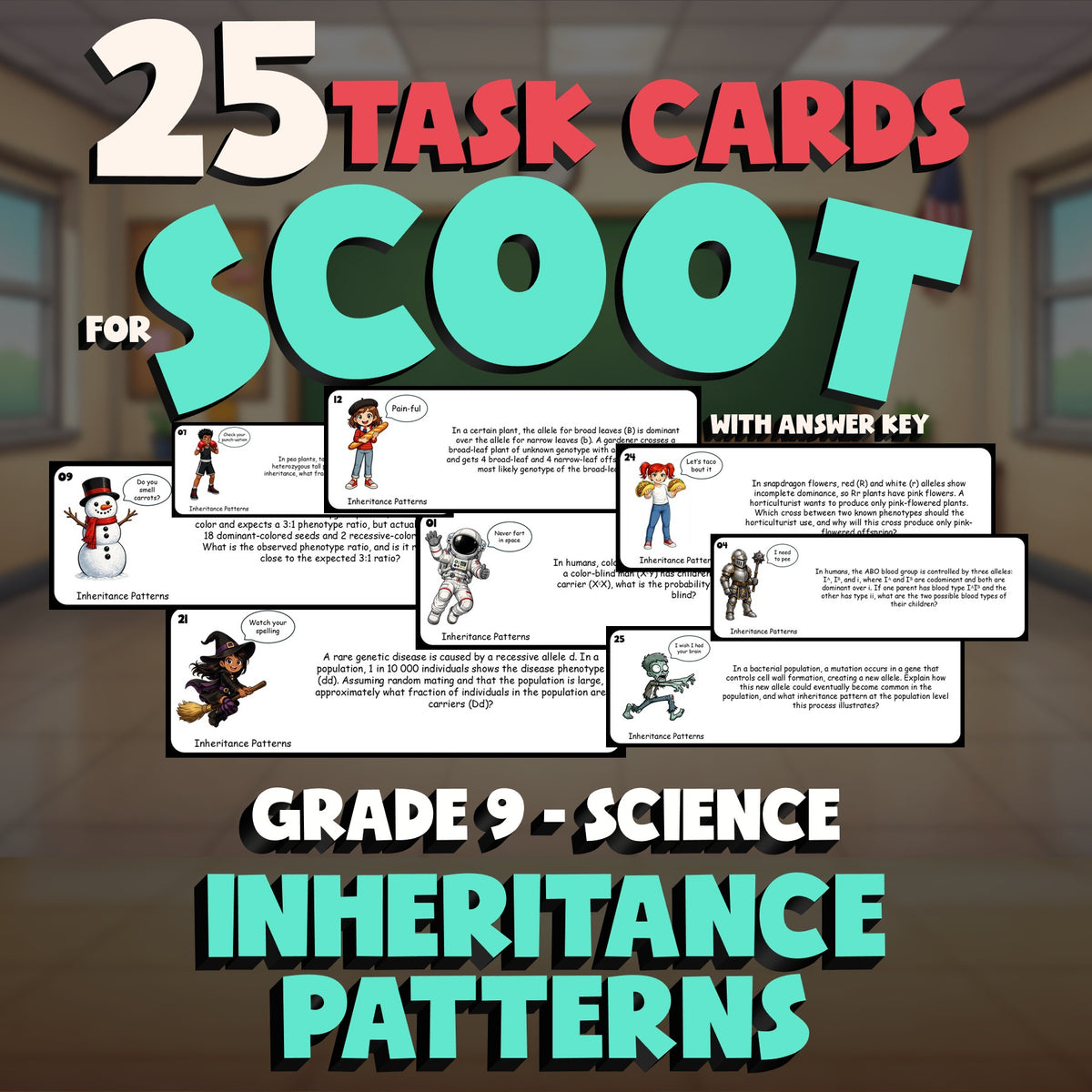 Inheritance Patterns SCOOT TASK CARDS Science Game - No Prep Grade 9 Review