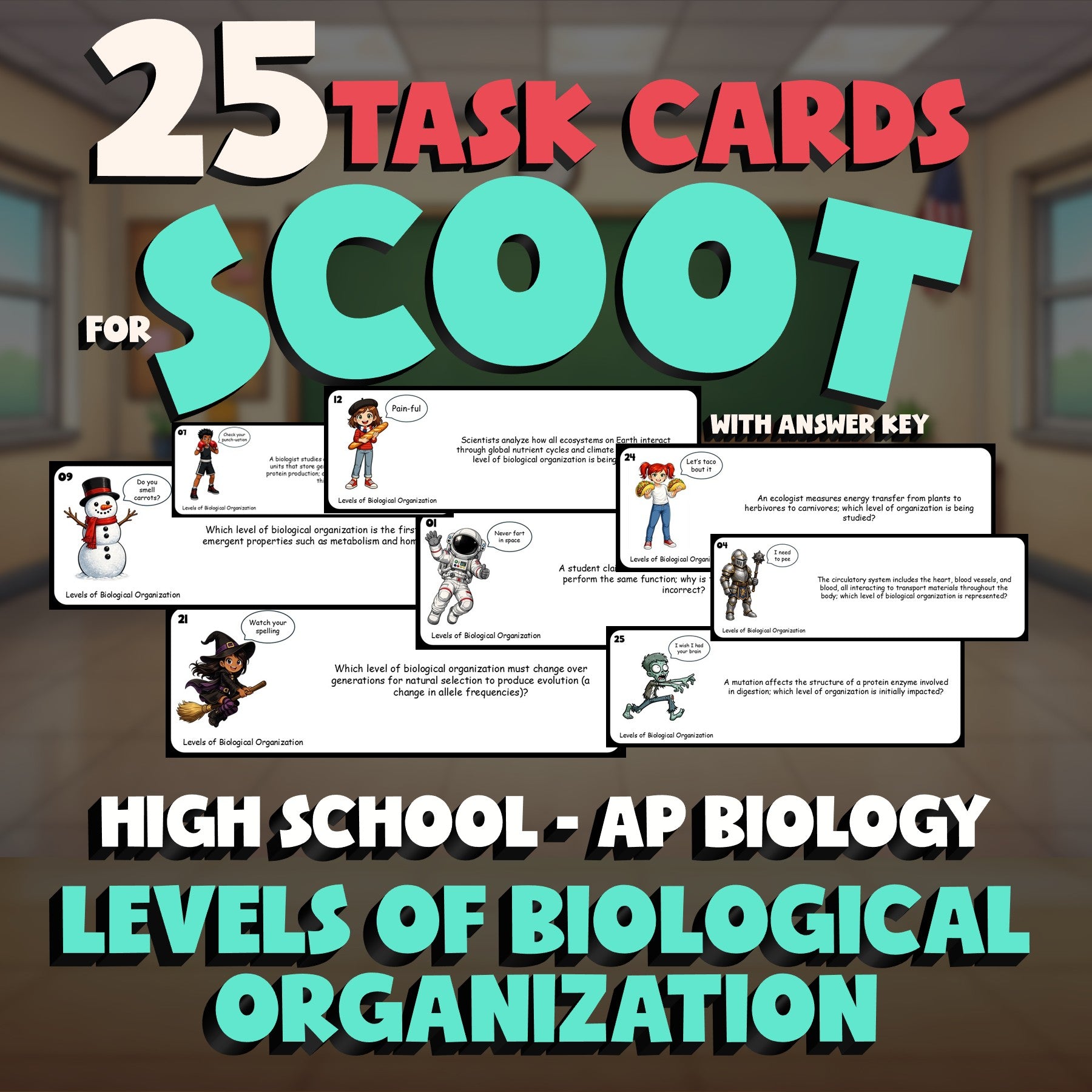 Levels of Biological Organization SCOOT TASK CARDS Science Game - AP Biology