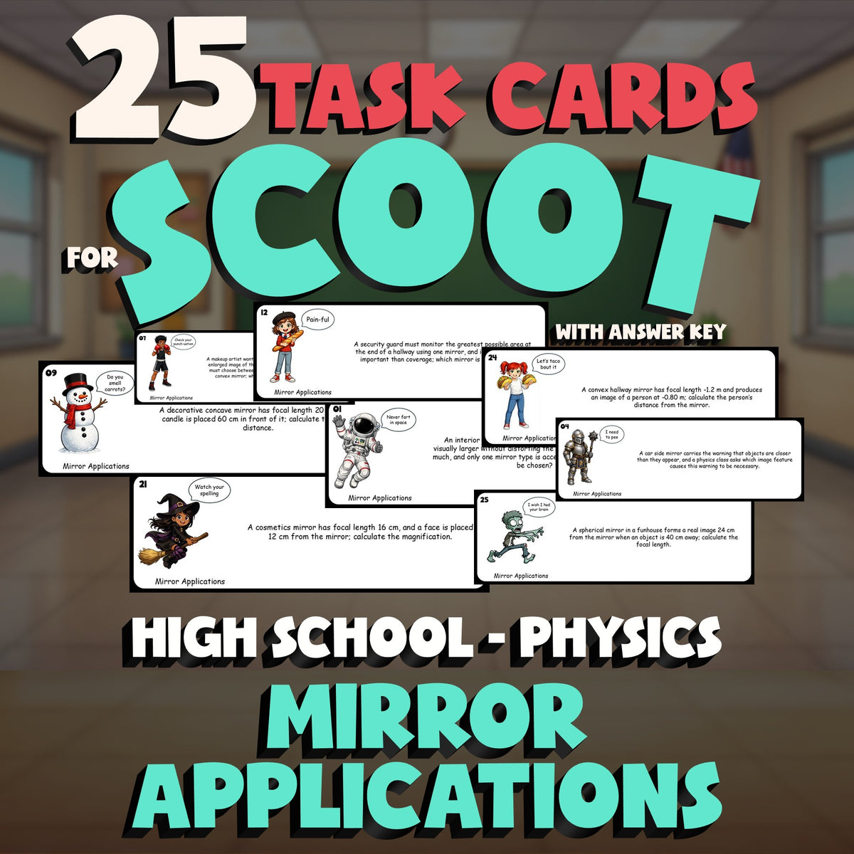 Mirror Applications SCOOT TASK CARDS Science Game - No Prep Physics Review