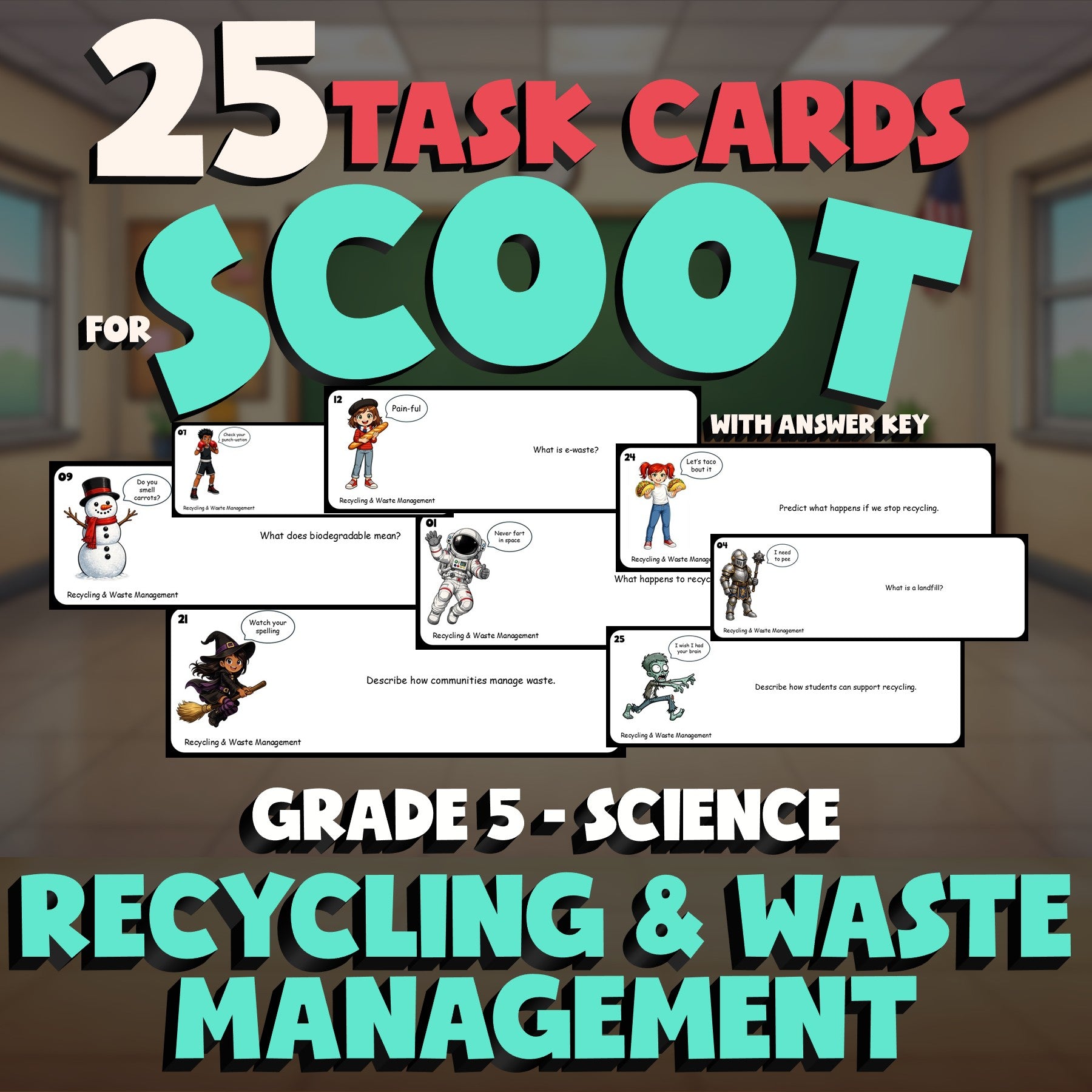 Recycling & Waste Management SCOOT TASK CARDS Science Game - No Prep Grade 5