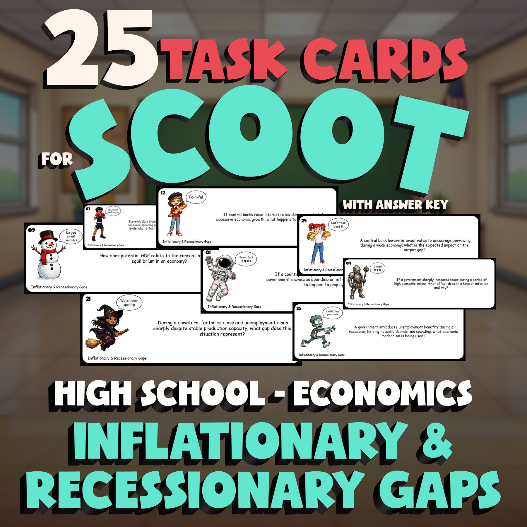 Inflationary & Recessionary Gaps SCOOT TASK CARDS Economics Game - No Prep