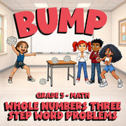 Whole Numbers Three Step Word Problems BUMP Math Game - No Prep Grade 5 Review