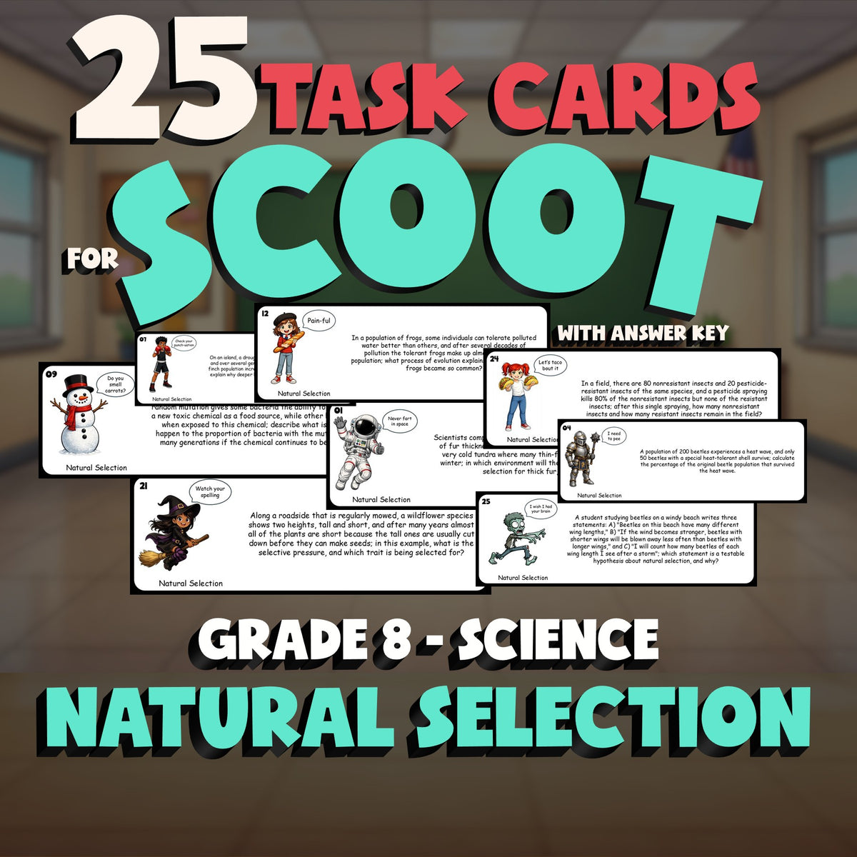 Natural Selection SCOOT TASK CARDS Science Game - No Prep Grade 8 Review