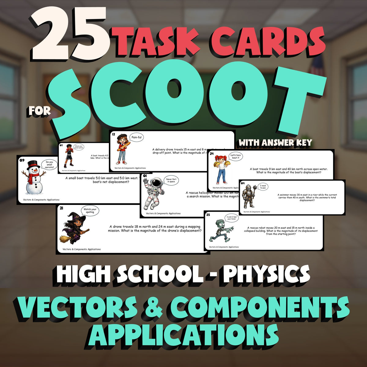 Vectors & Components Applications SCOOT TASK CARDS Science Game - Physics