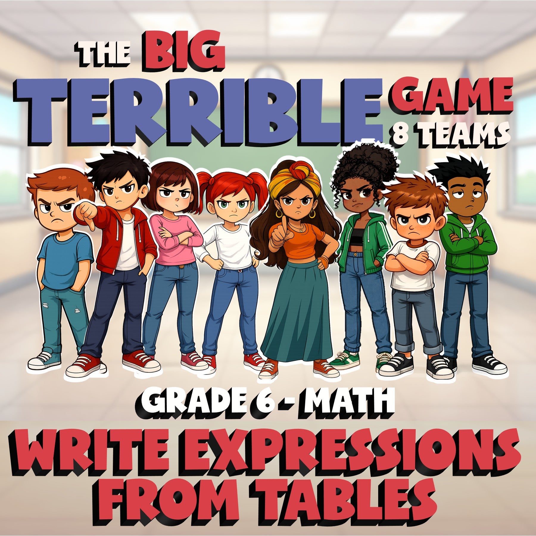 Write Expressions from Tables BIG TERRIBLE GAME - No Prep Grade 6 Math Review