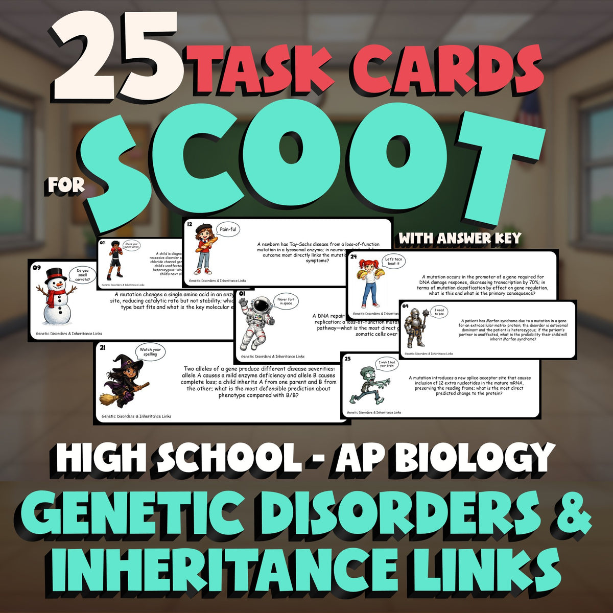 Genetic Disorders & Inheritance Links SCOOT TASK CARDS Science Game - AP Biology