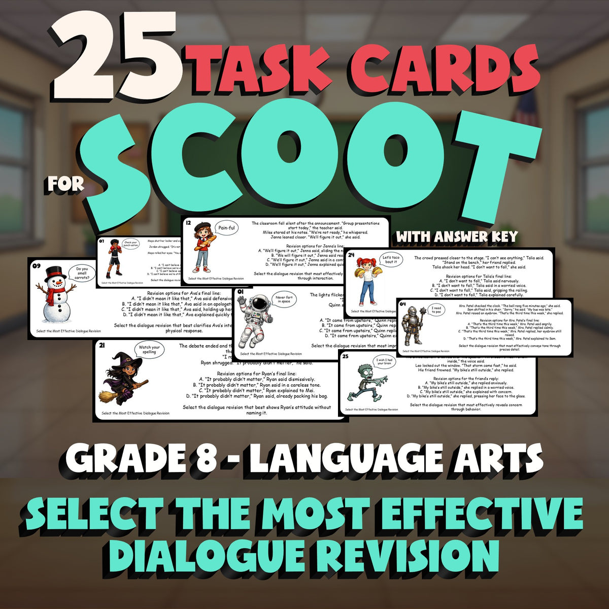 Select the Most Effective Dialogue Revision SCOOT TASK CARDS ELA Game - Grade 8