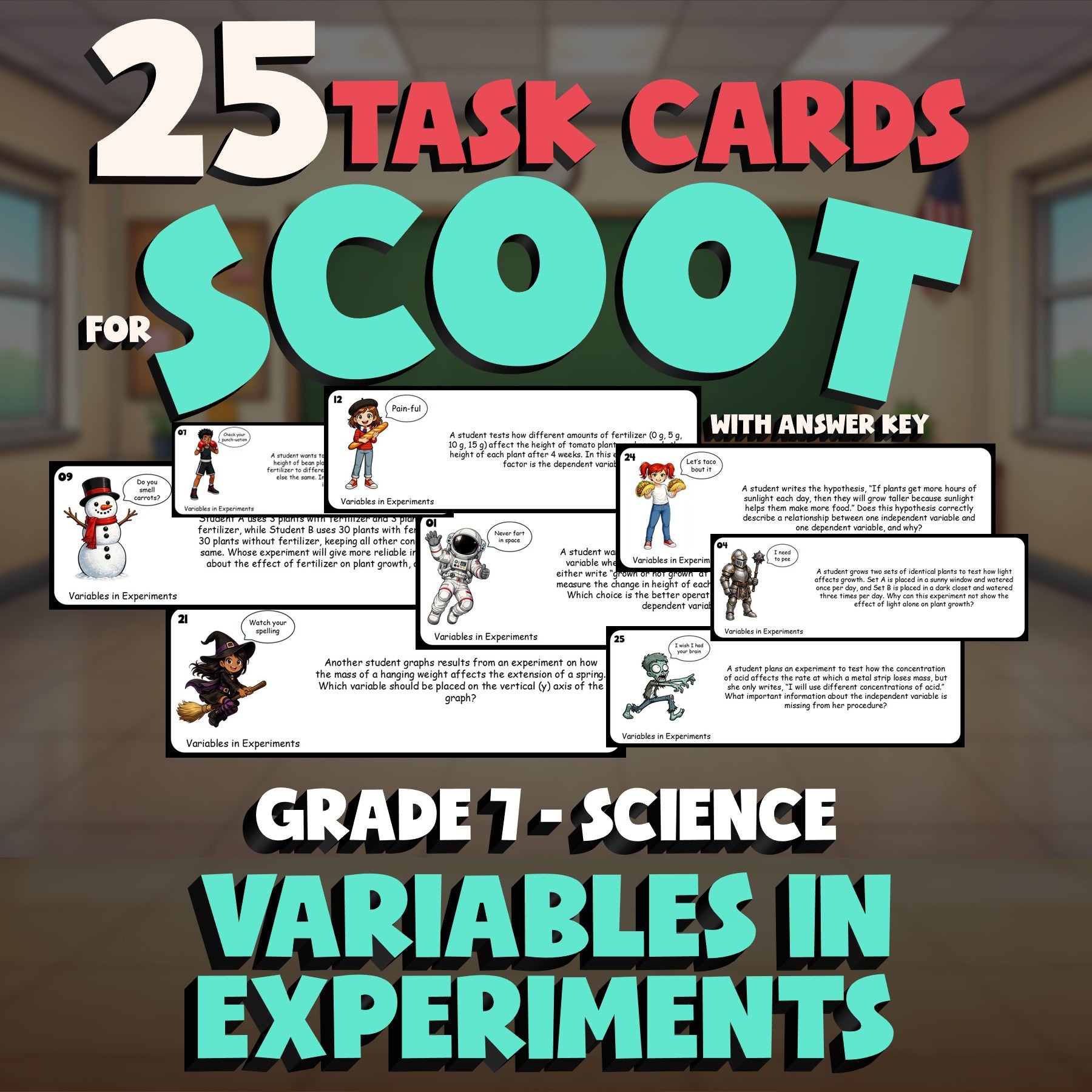 Variables in Experiments SCOOT TASK CARDS Science Game - No Prep Grade 7 Review