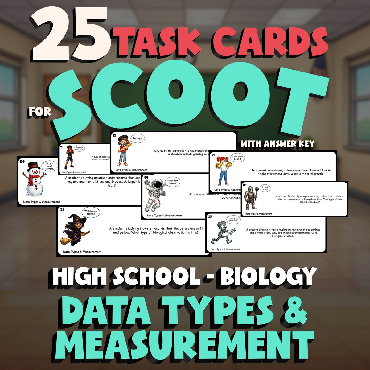 Data Types & Measurement SCOOT TASK CARDS Science Game - No Prep Biology Review