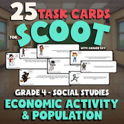 Economic Activity & Population SCOOT TASK CARDS Socials Game - No Prep Grade 4