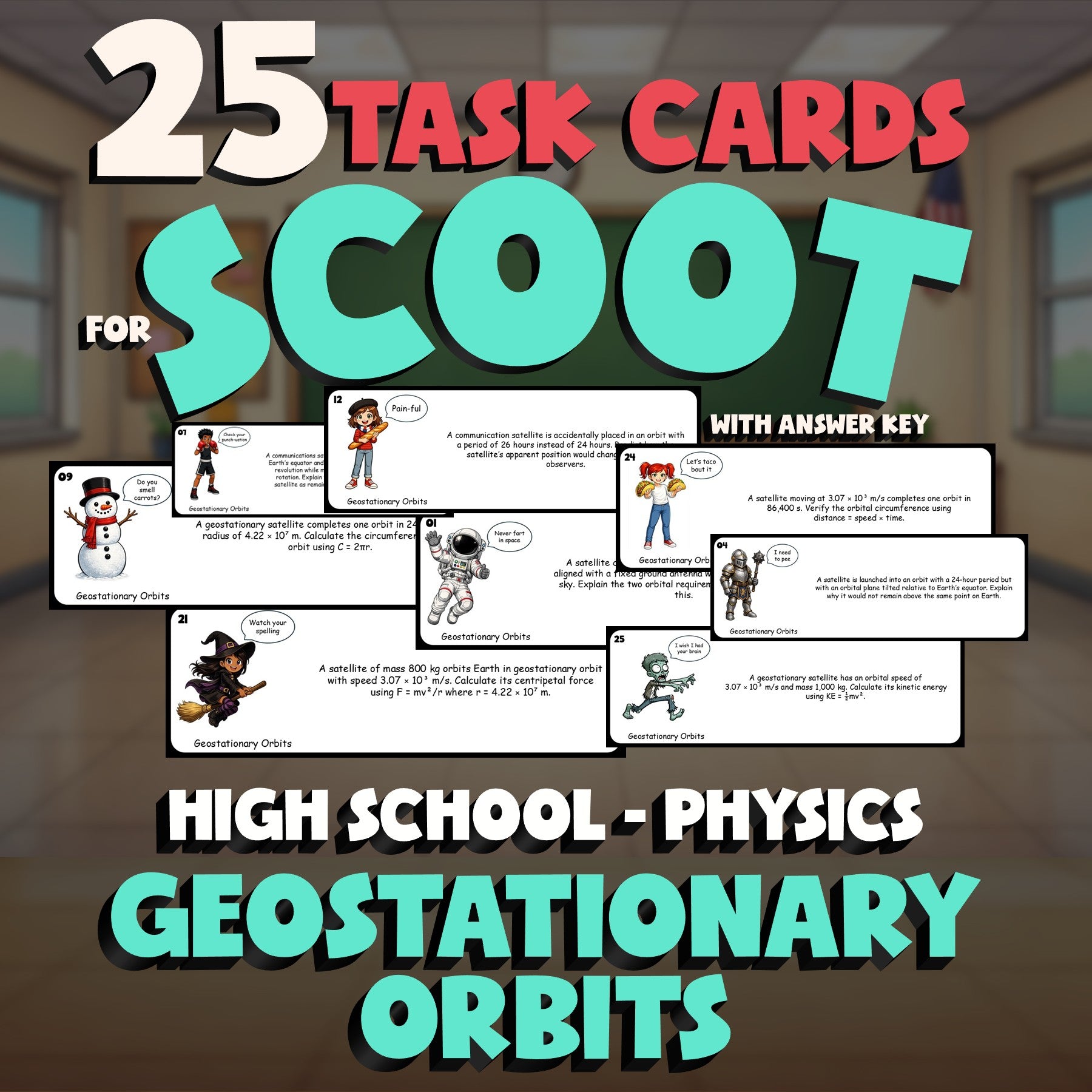 Geostationary Orbits SCOOT TASK CARDS Science Game - No Prep Physics Review
