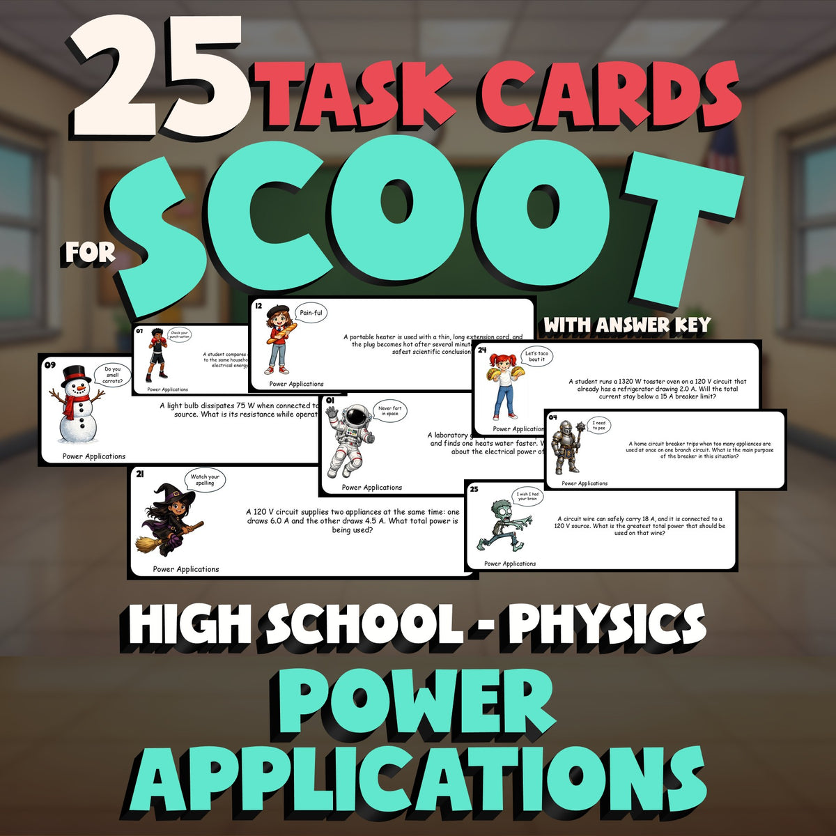 Power Applications SCOOT TASK CARDS Science Game - No Prep Physics Review