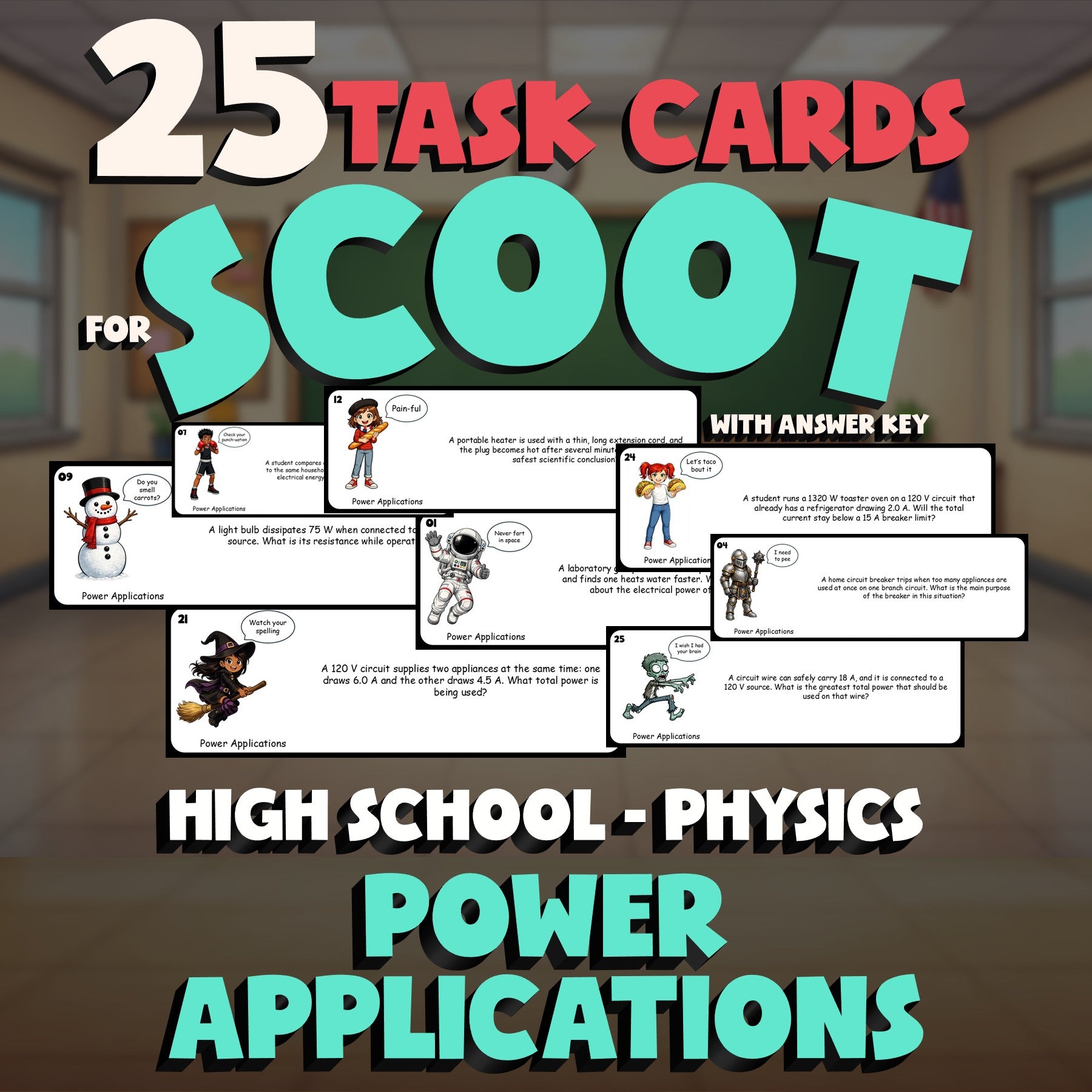 Power Applications SCOOT TASK CARDS Science Game - No Prep Physics Review