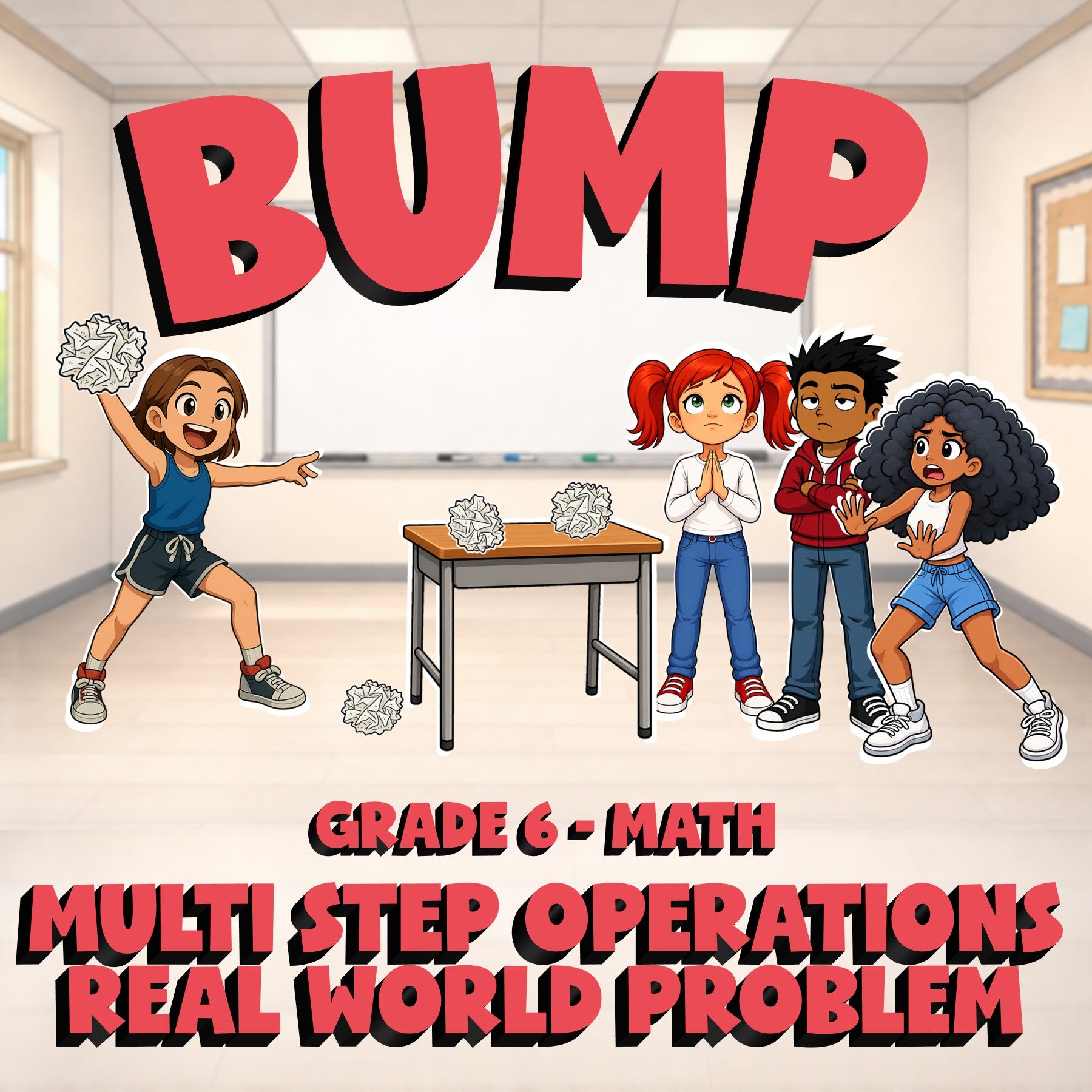 Multi Step Operations Real World Problem BUMP Math Game - No Prep Grade 6 Review