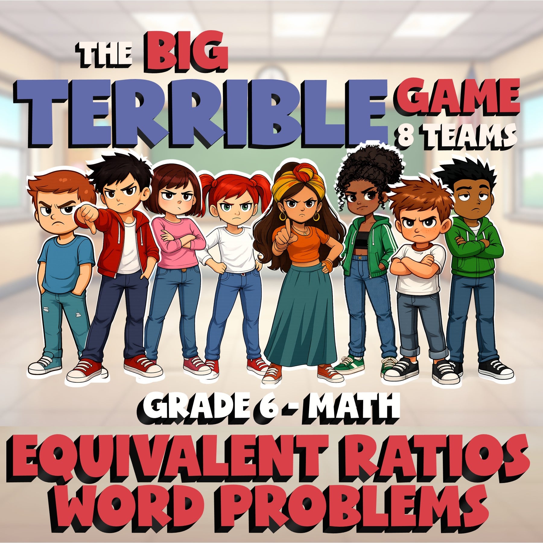 Equivalent Ratios Word Problems BIG TERRIBLE GAME - No Prep Grade 6 Math Review