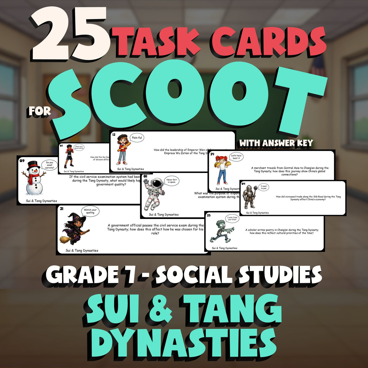Sui & Tang Dynasties SCOOT TASK CARDS Socials Game - No Prep Grade 7 Review