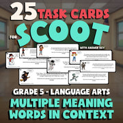 Multiple Meaning Words in Context SCOOT TASK CARDS ELA Game - No Prep Grade 5