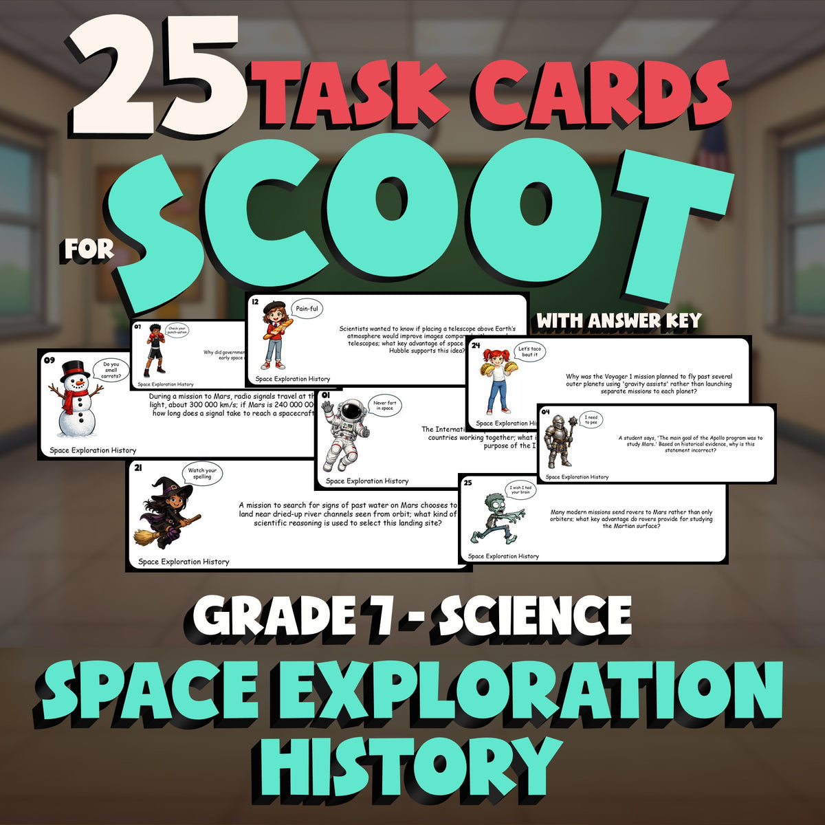 Space Exploration History SCOOT TASK CARDS Science Game - No Prep Grade 7 Review