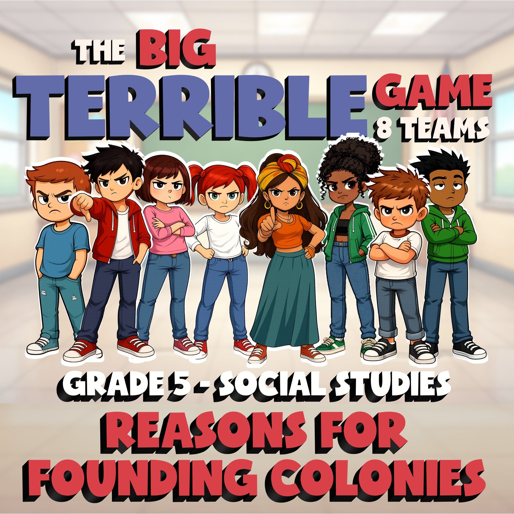 Reasons for Founding Colonies BIG TERRIBLE GAME - No Prep Grade 5 Socials Review