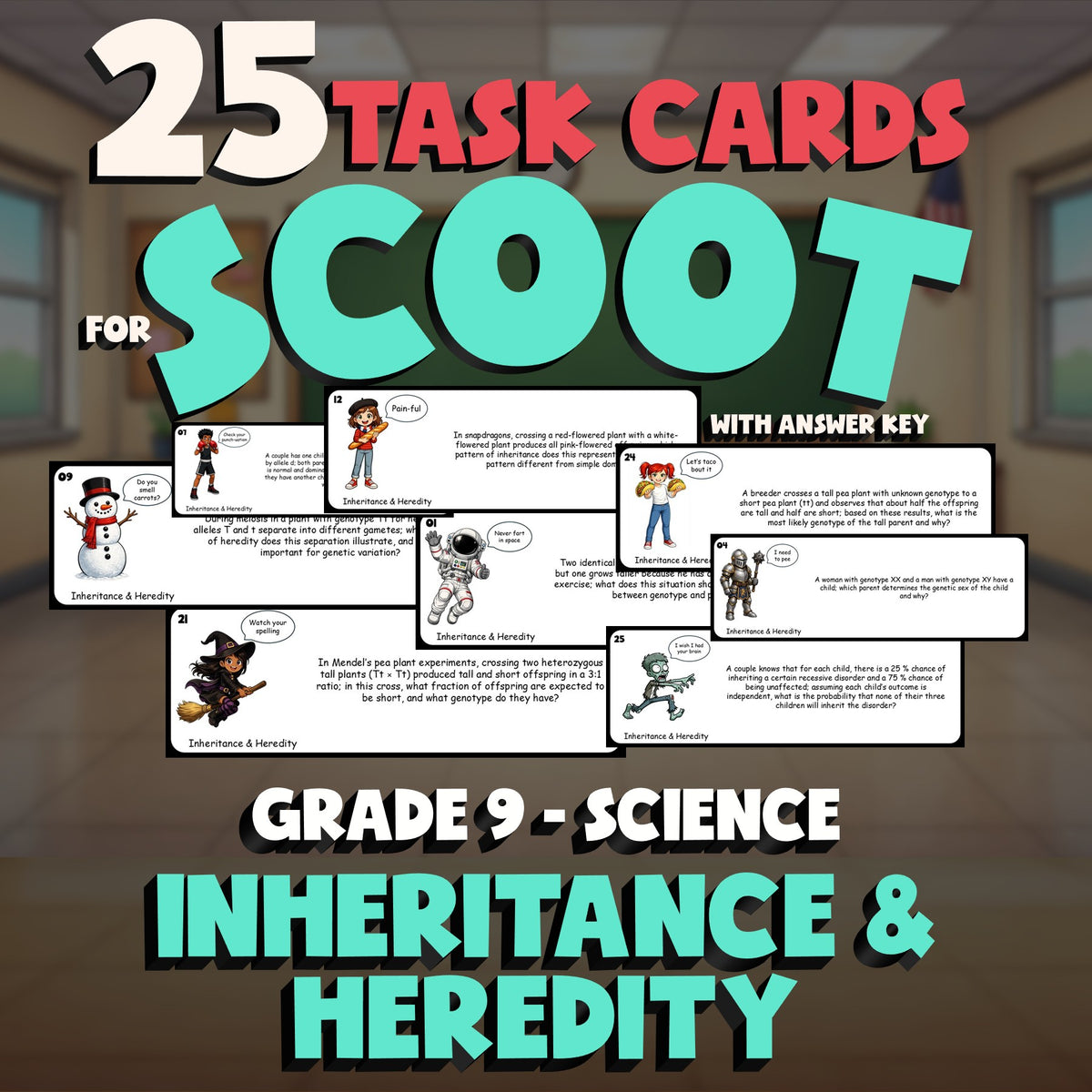 Inheritance & Heredity SCOOT TASK CARDS Science Game - No Prep Grade 9 Review