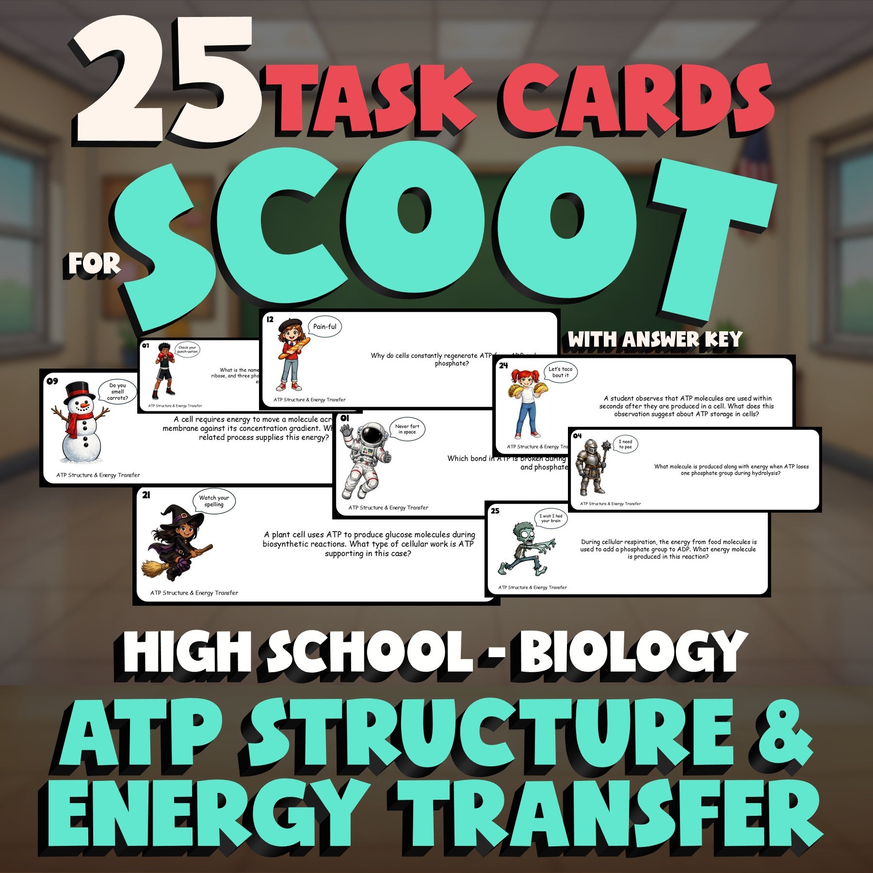 ATP Structure & Energy Transfer SCOOT TASK CARDS Science Game - No Prep Biology