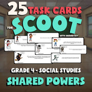 Shared Powers SCOOT TASK CARDS Socials Game - No Prep Grade 4 Review Activity