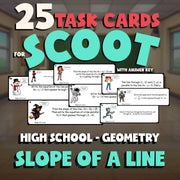 Slope of a Line SCOOT TASK CARDS Math Game - No Prep Geometry Review Activity