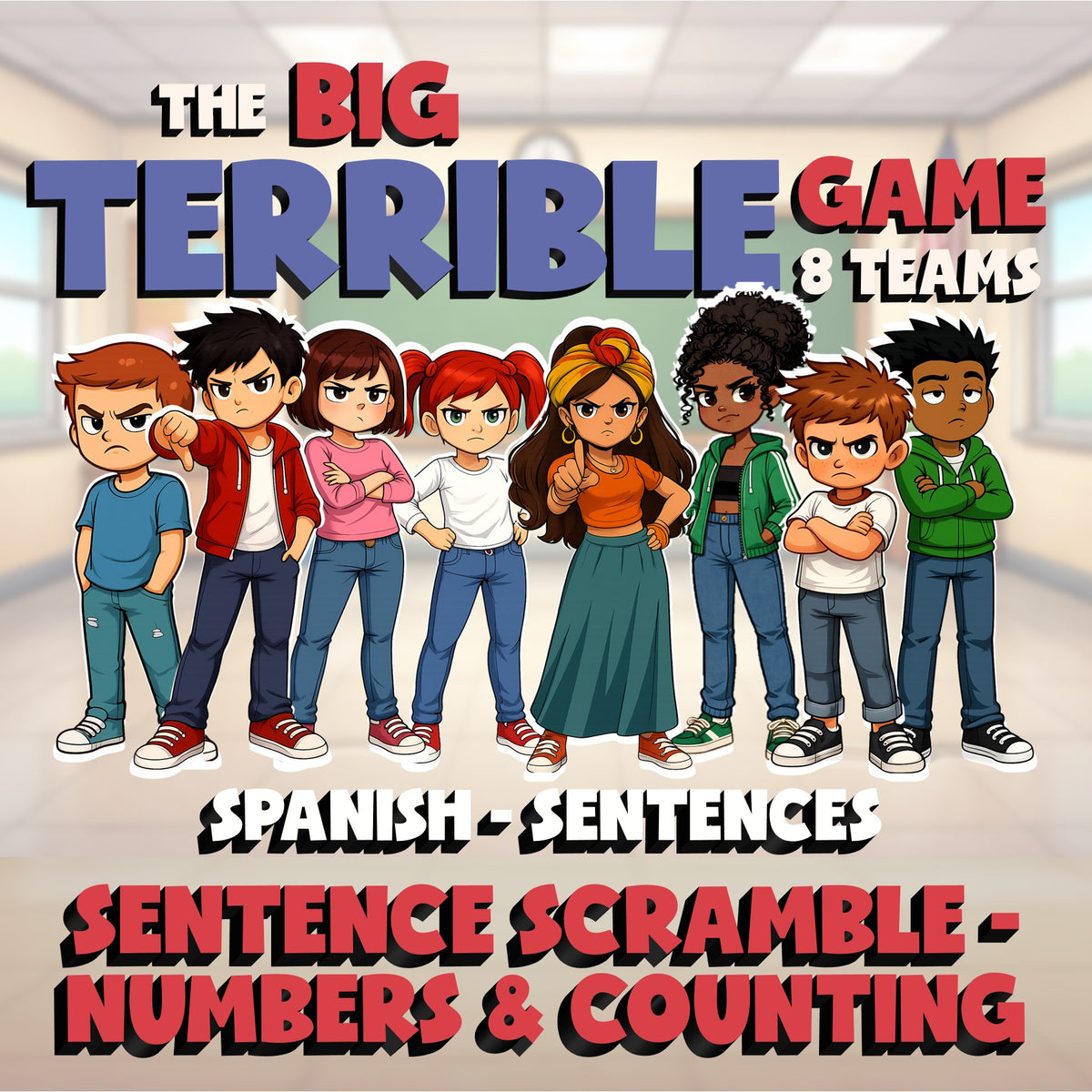 Sentence Scramble - Numbers & Counting BIG TERRIBLE GAME - Spanish Exercise