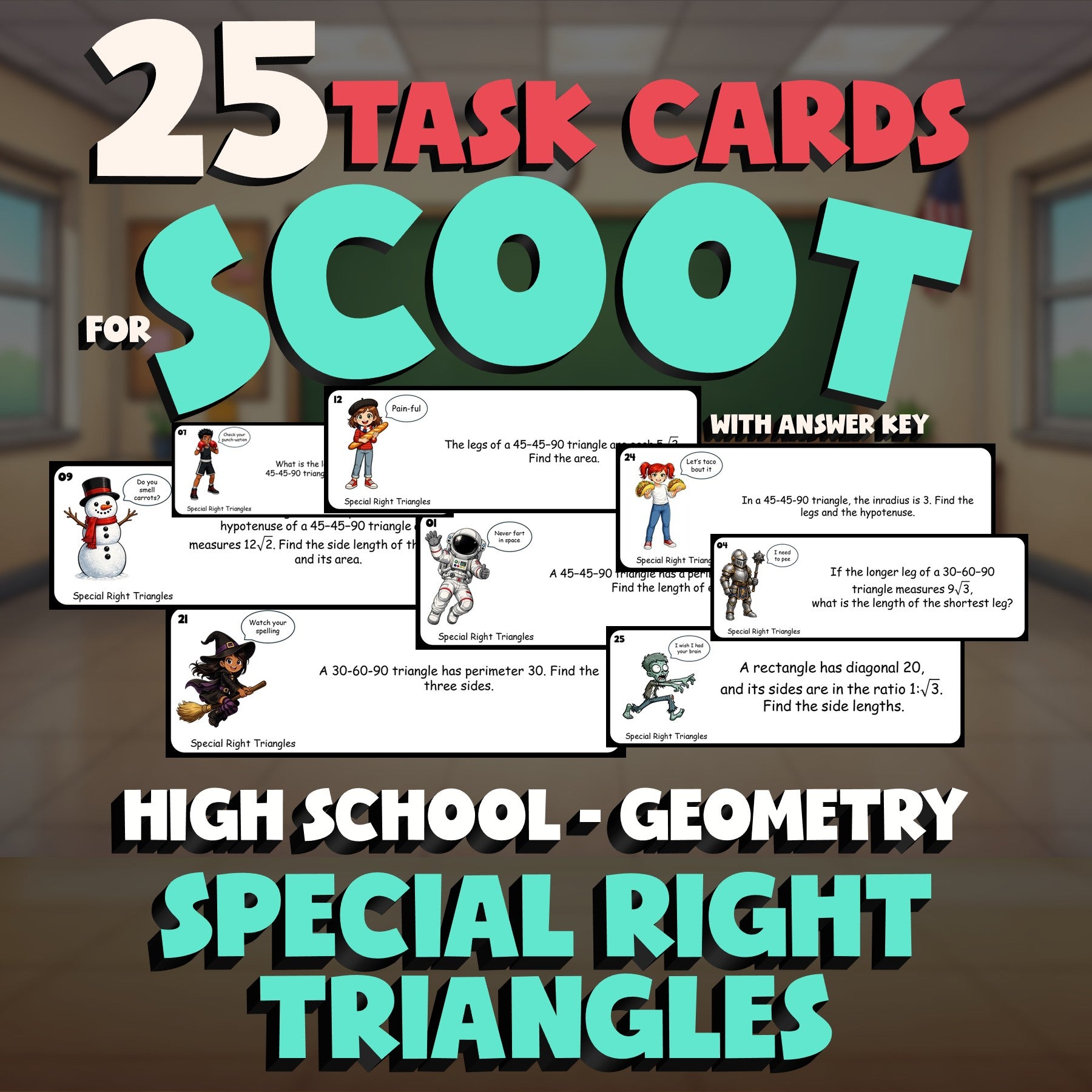 Special Right Triangles SCOOT TASK CARDS Math Game - No Prep Geometry Review