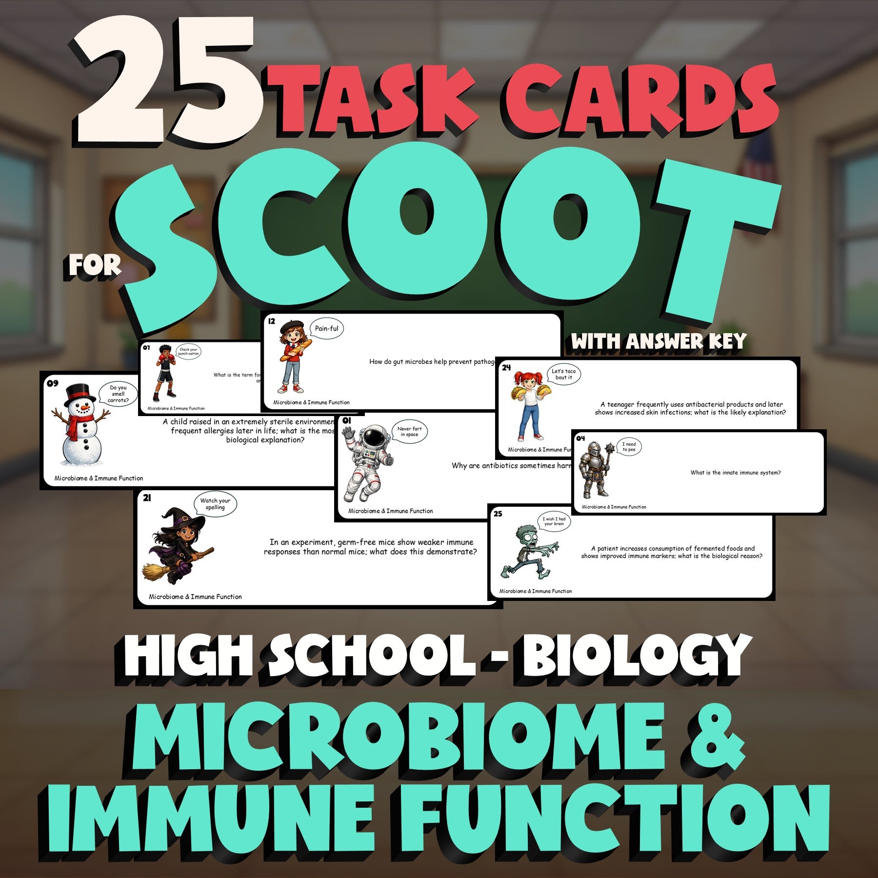 Microbiome & Immune Function SCOOT TASK CARDS Science Game - No Prep Biology
