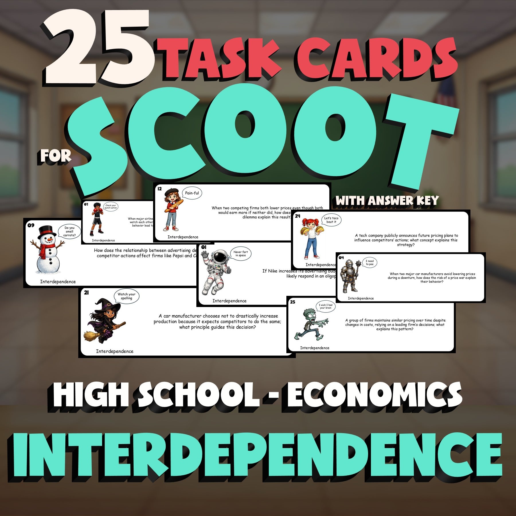 Interdependence SCOOT TASK CARDS Economics Game - No Prep Review Activity