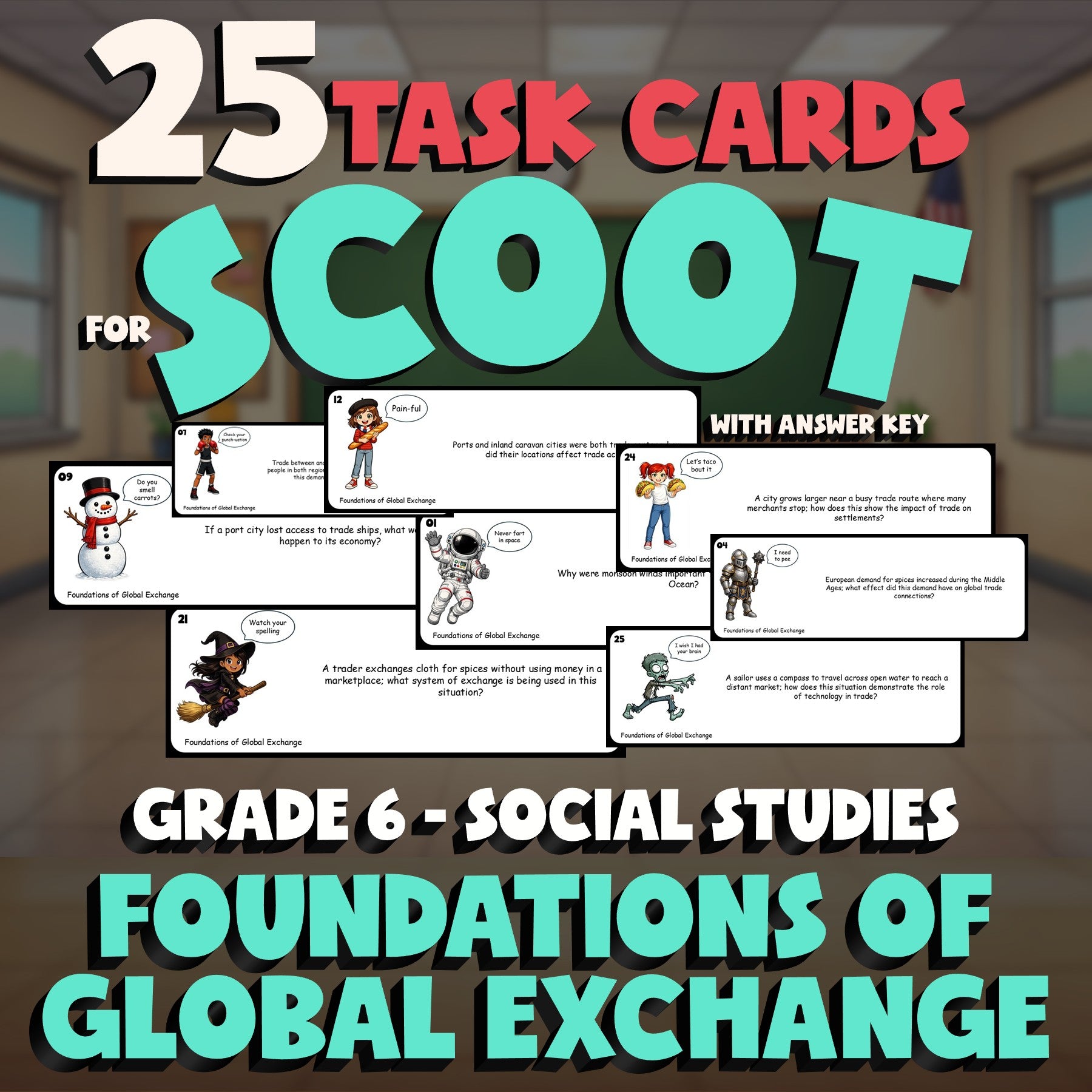 Foundations of Global Exchange SCOOT TASK CARDS Socials Game - No Prep Grade 6