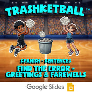 Find the Error - Greetings & Farewells TRASHKETBALL Spanish Game - No Prep