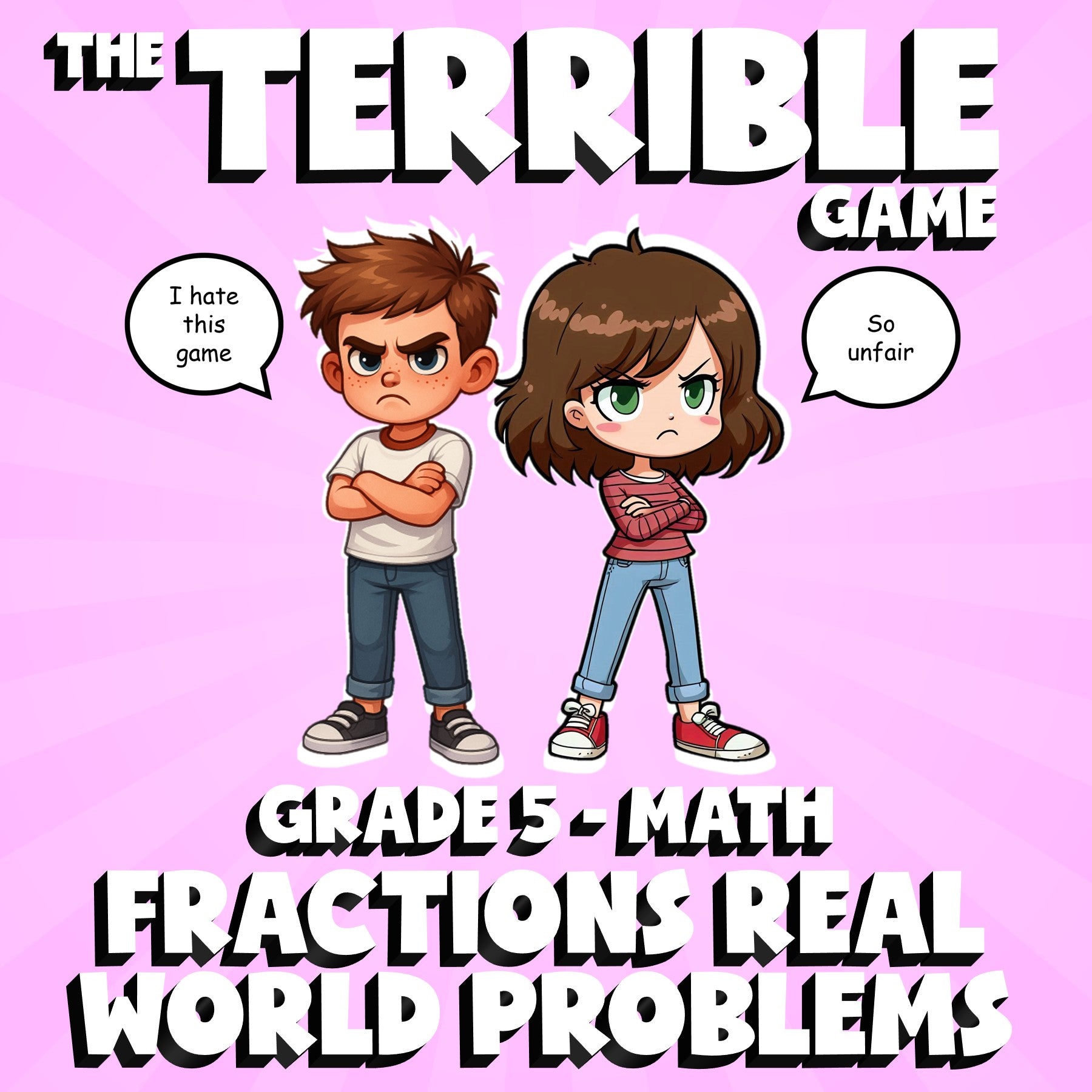 Fractions Real World Problems THE TERRIBLE GAME - No Prep Grade 5 Math Review