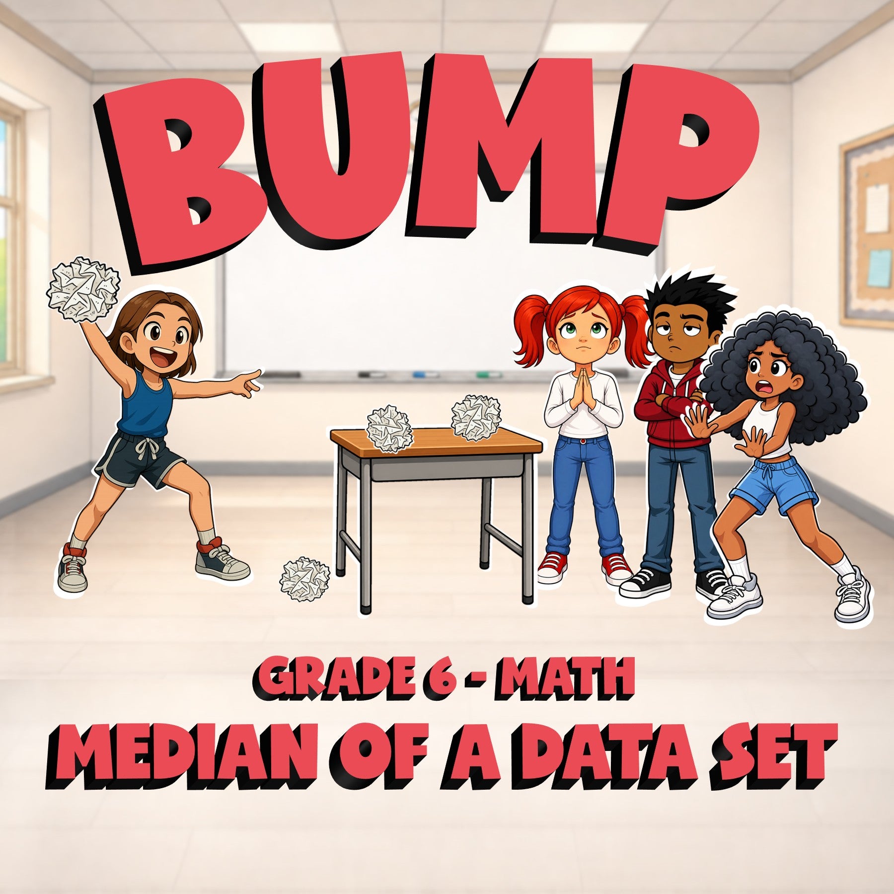 Median of a Data Set BUMP Math Game - No Prep Grade 6 Review Activity