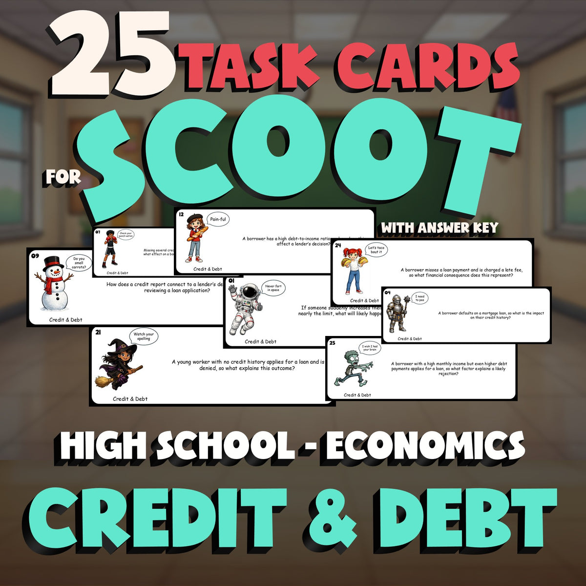 Credit & Debt SCOOT TASK CARDS Economics Game - No Prep Review Activity