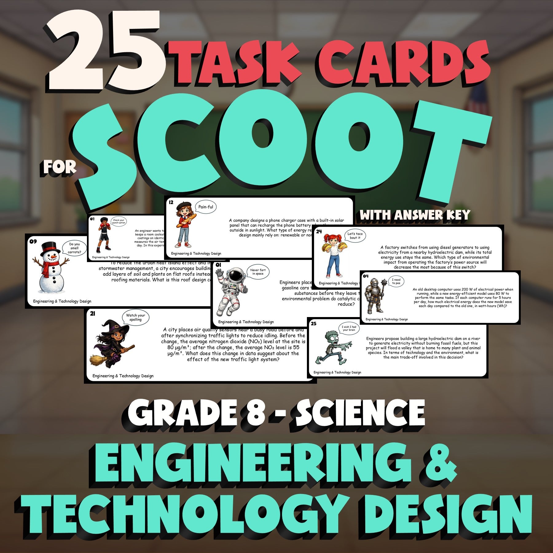 Engineering & Technology Design SCOOT TASK CARDS Science Game - No Prep Grade 8
