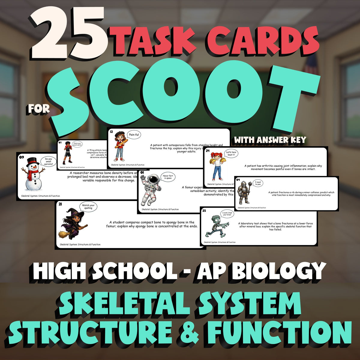 Skeletal System Structure & Function SCOOT TASK CARDS Science Game - AP Biology