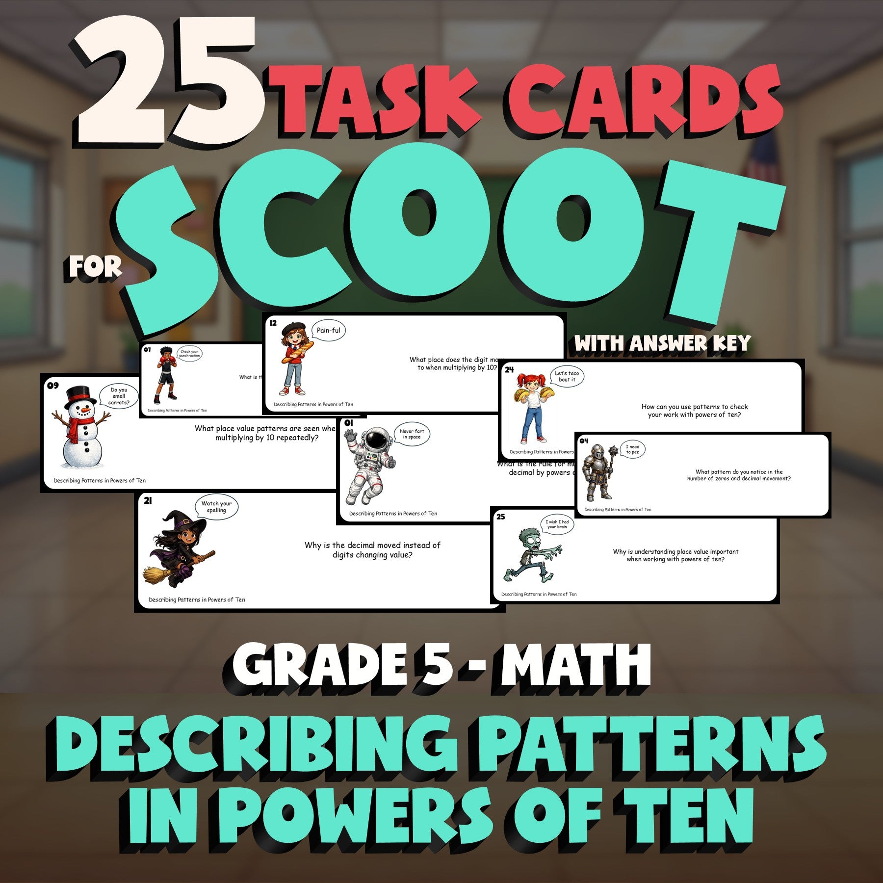 Describing Patterns in Powers of Ten SCOOT TASK CARDS Math Game - Grade 5