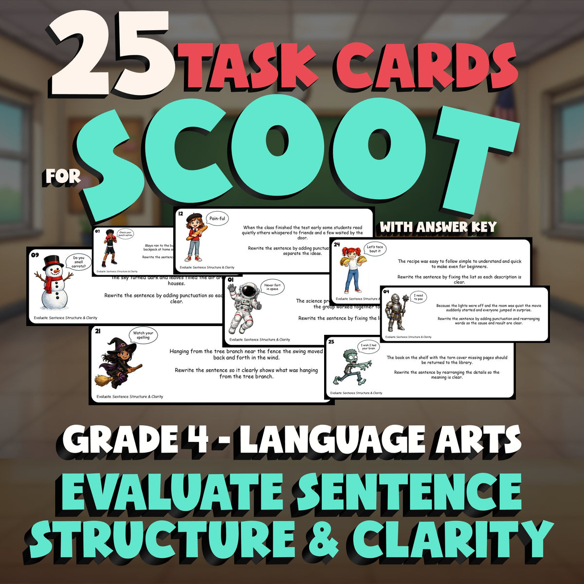 Evaluate Sentence Structure & Clarity SCOOT TASK CARDS ELA Game - Grade 4