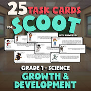 Growth & Development SCOOT TASK CARDS Science Game - No Prep Grade 7 Review