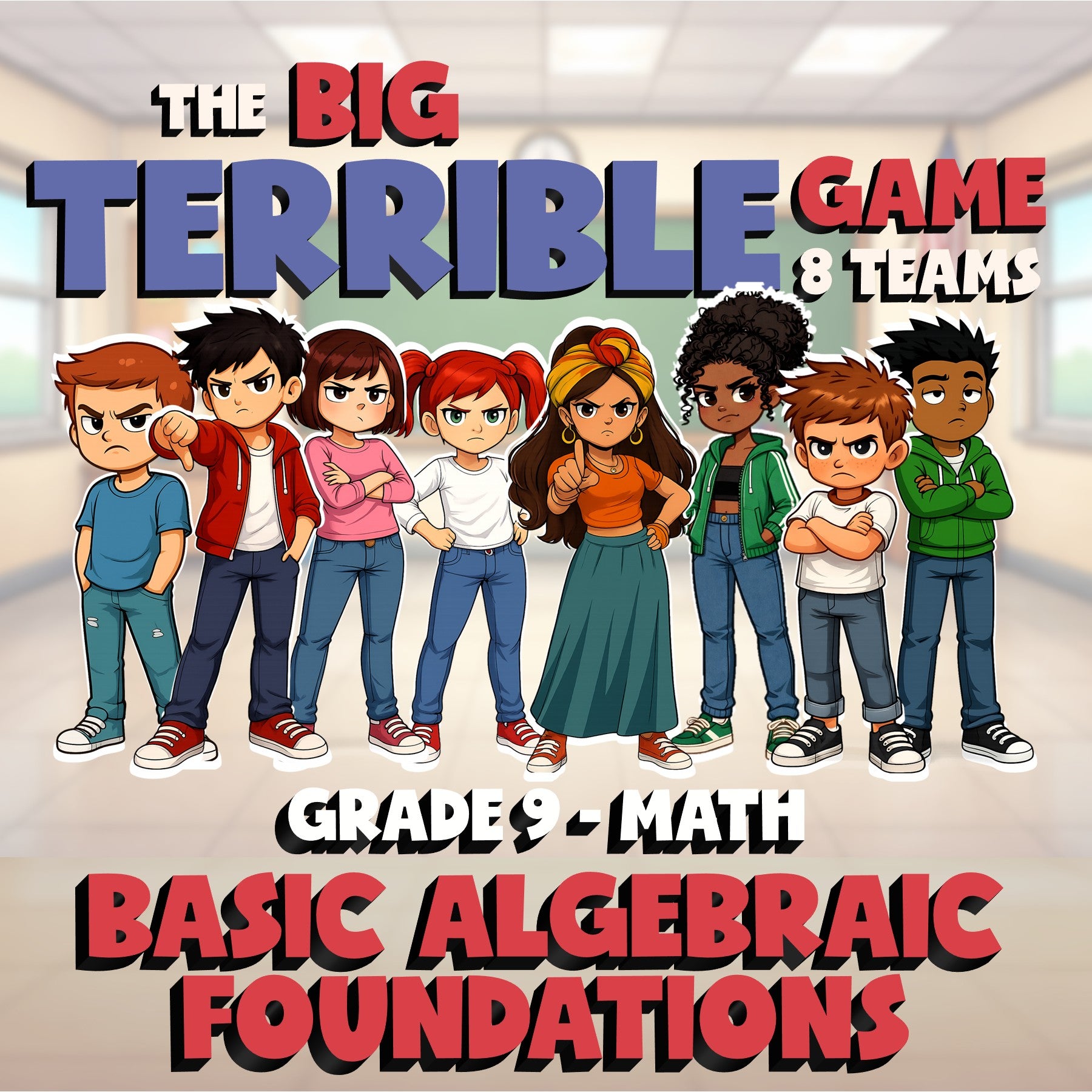 Basic Algebraic Foundations BIG TERRIBLE GAME - No Prep Grade 9 Math Review