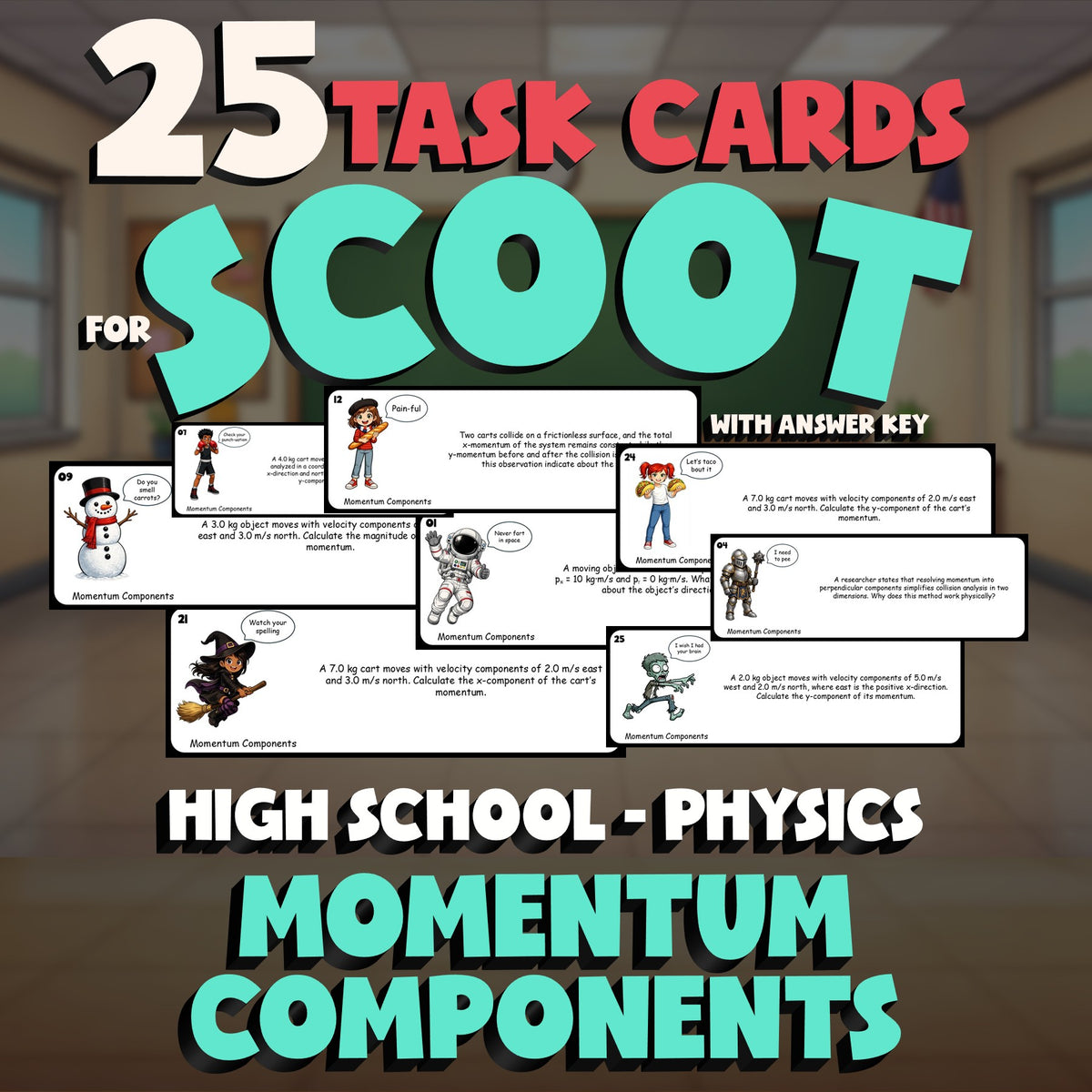 Momentum Components SCOOT TASK CARDS Science Game - No Prep Physics Review