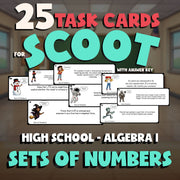 Sets of Numbers SCOOT TASK CARDS Math Game - No Prep Algebra 1 Review Activity