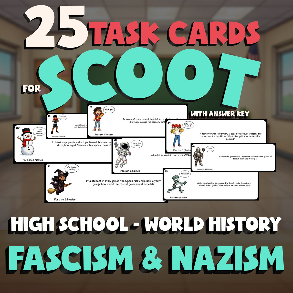 Fascism & Nazism SCOOT TASK CARDS Game - No Prep World History Review Activity