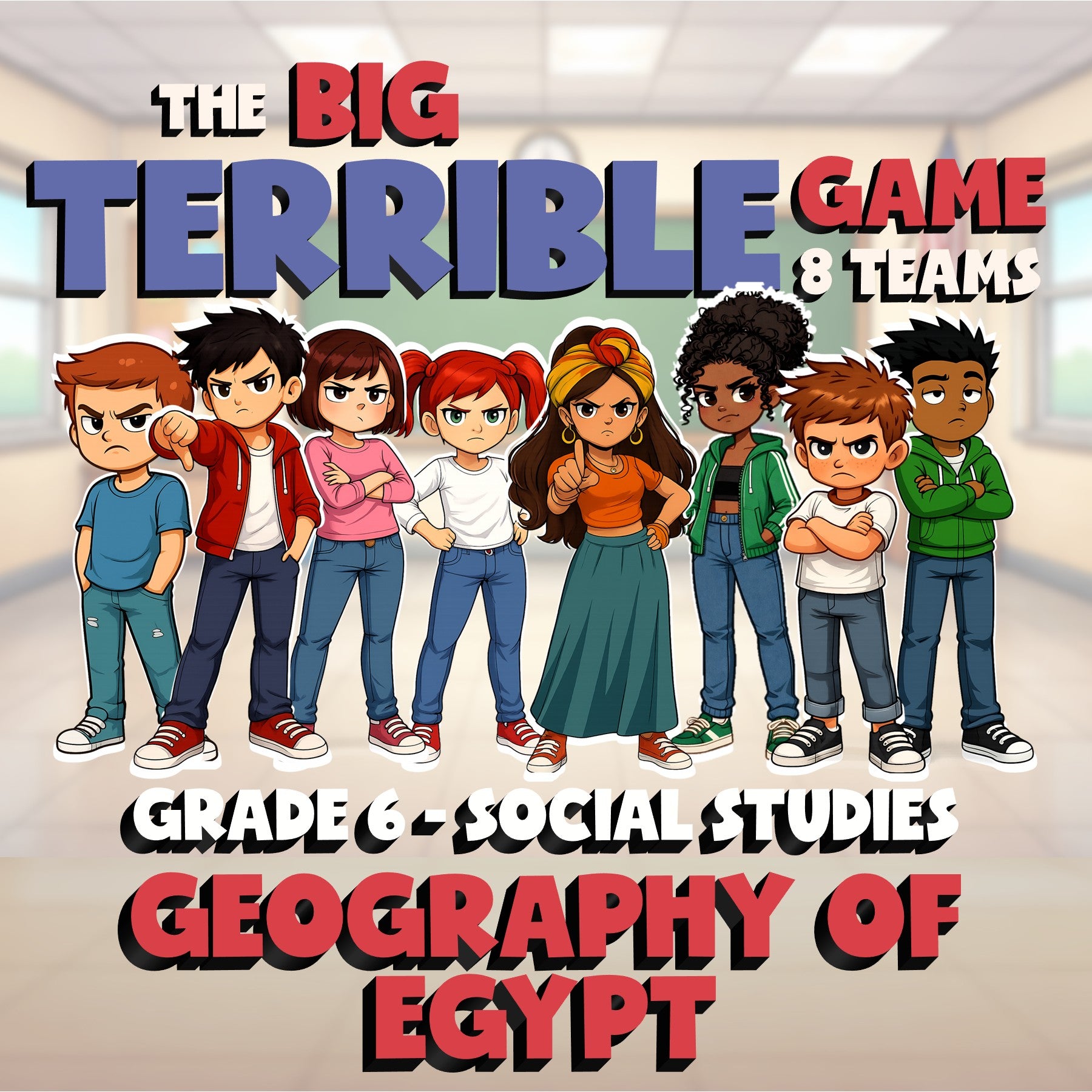 Geography of Egypt BIG TERRIBLE GAME - No Prep Grade 6 Socials Review Activity
