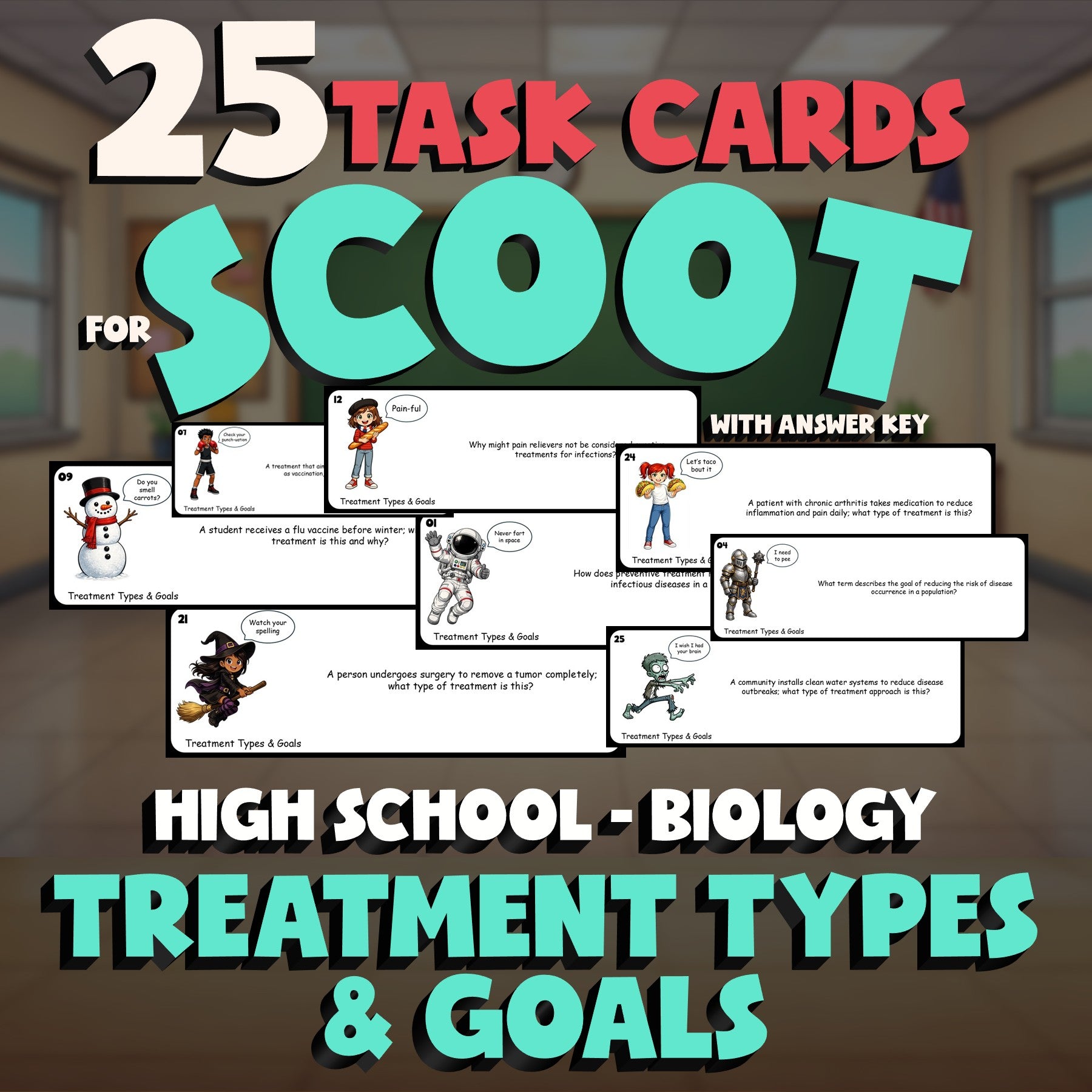 Treatment Types & Goals SCOOT TASK CARDS Science Game - No Prep Biology Review