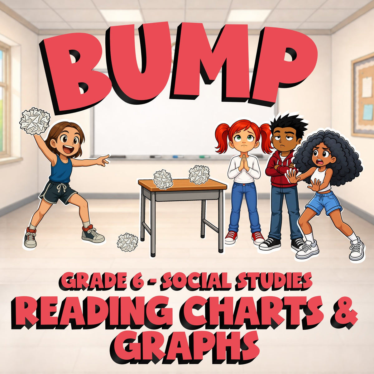 Reading Charts & Graphs BUMP Socials Game - No Prep Grade 6 Review Activity