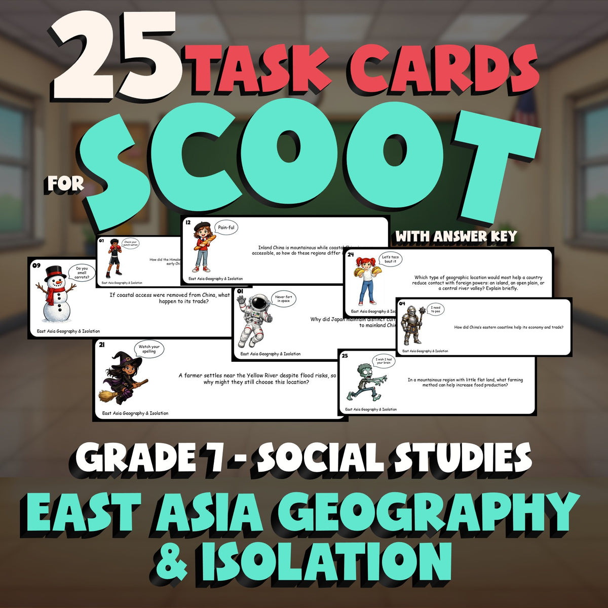 East Asia Geography & Isolation SCOOT TASK CARDS Socials Game - No Prep Grade 7