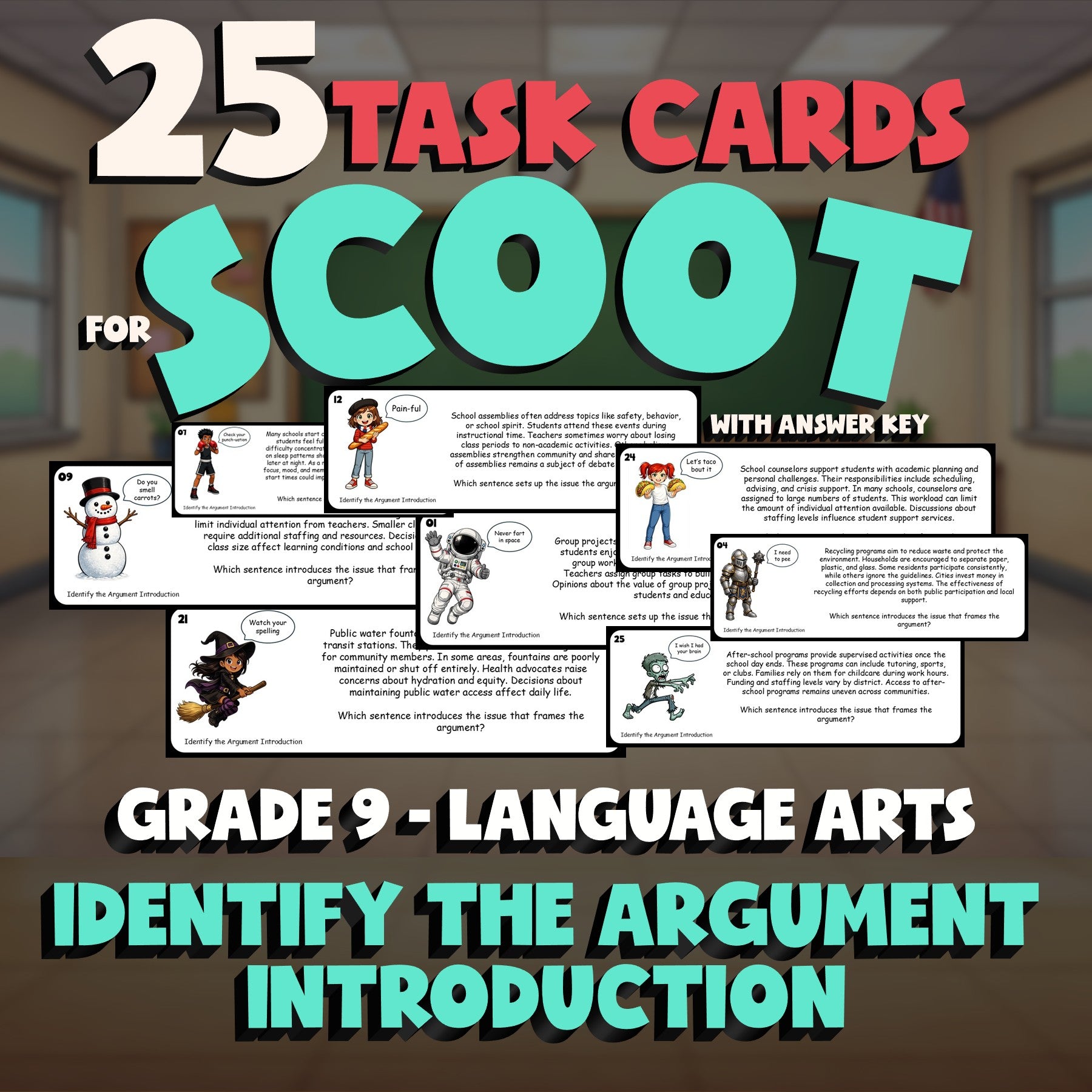 Identify the Argument Introduction SCOOT TASK CARDS ELA Game - No Prep Grade 9